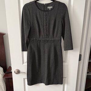 Neiman Marcus Charcoal Gray Long-Sleeve Sheath Dress with Lace-Up Detail